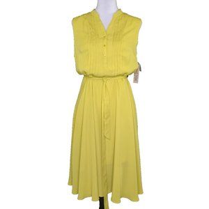 NANETTE LEPORE Dress Lime Green Belted Pintuck Belted Button Front